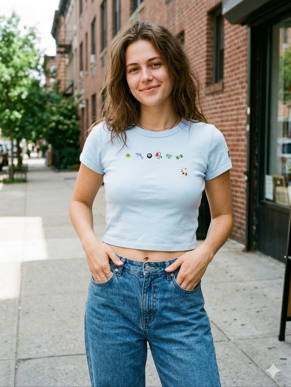 Authentic Teddy Fresh Pastel Blue Cropped "Emojie Baby Tee"- Women/Junior Large